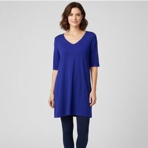 Eileen Fisher Viscose Jersey V-Neck Tunic / Mini Dress Ultra Violet Size Medium